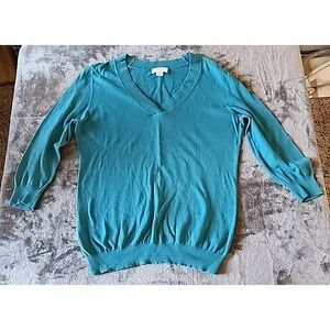 Women's Taylor LOFT Teal V-Neck 3/4 Sleeve Sweater Size Small  Casual
